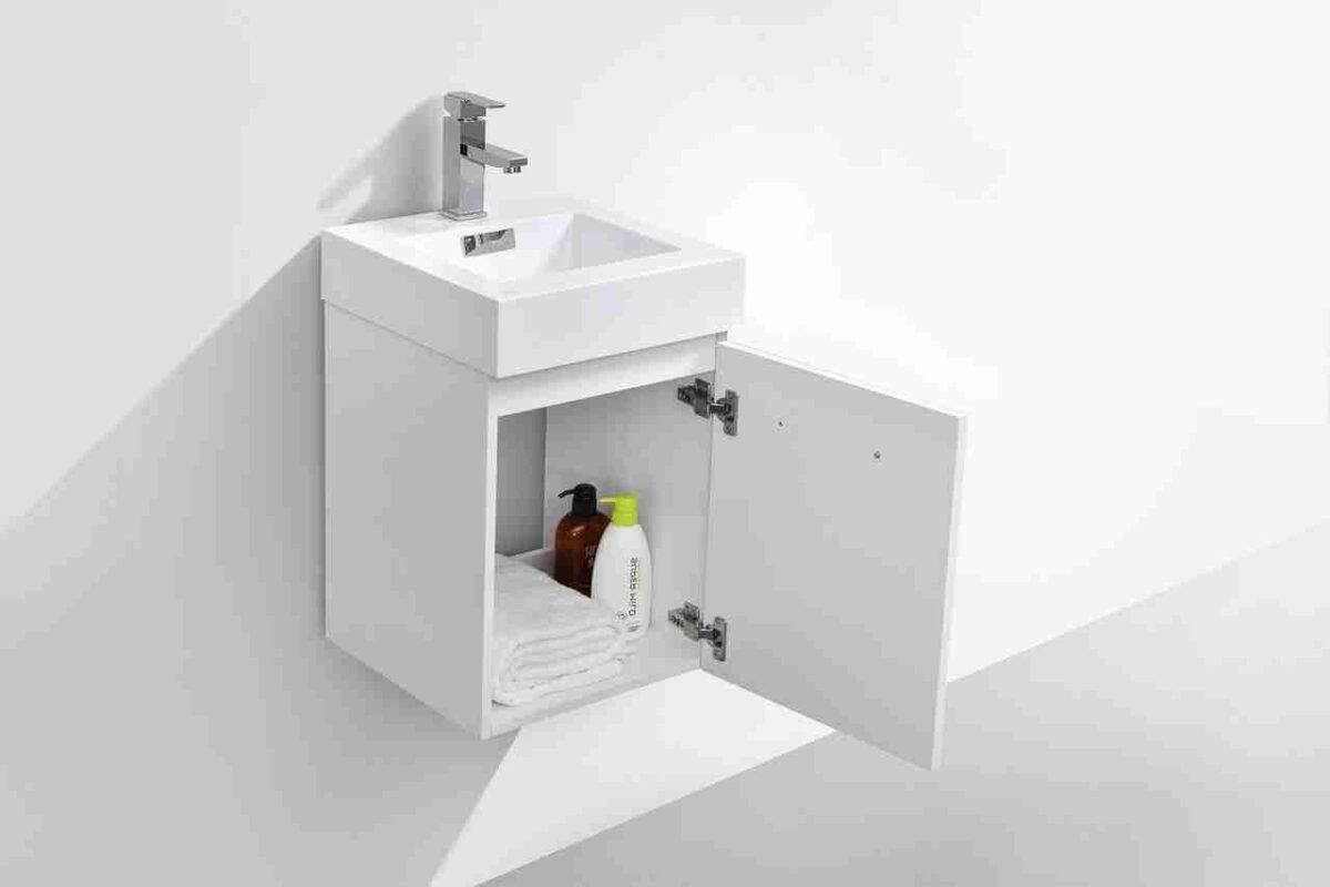 KUBEBATH BLISS 16″ HIGH GLOSS WHITE WALL MOUNT MODERN BATHROOM VANITY - Image 5
