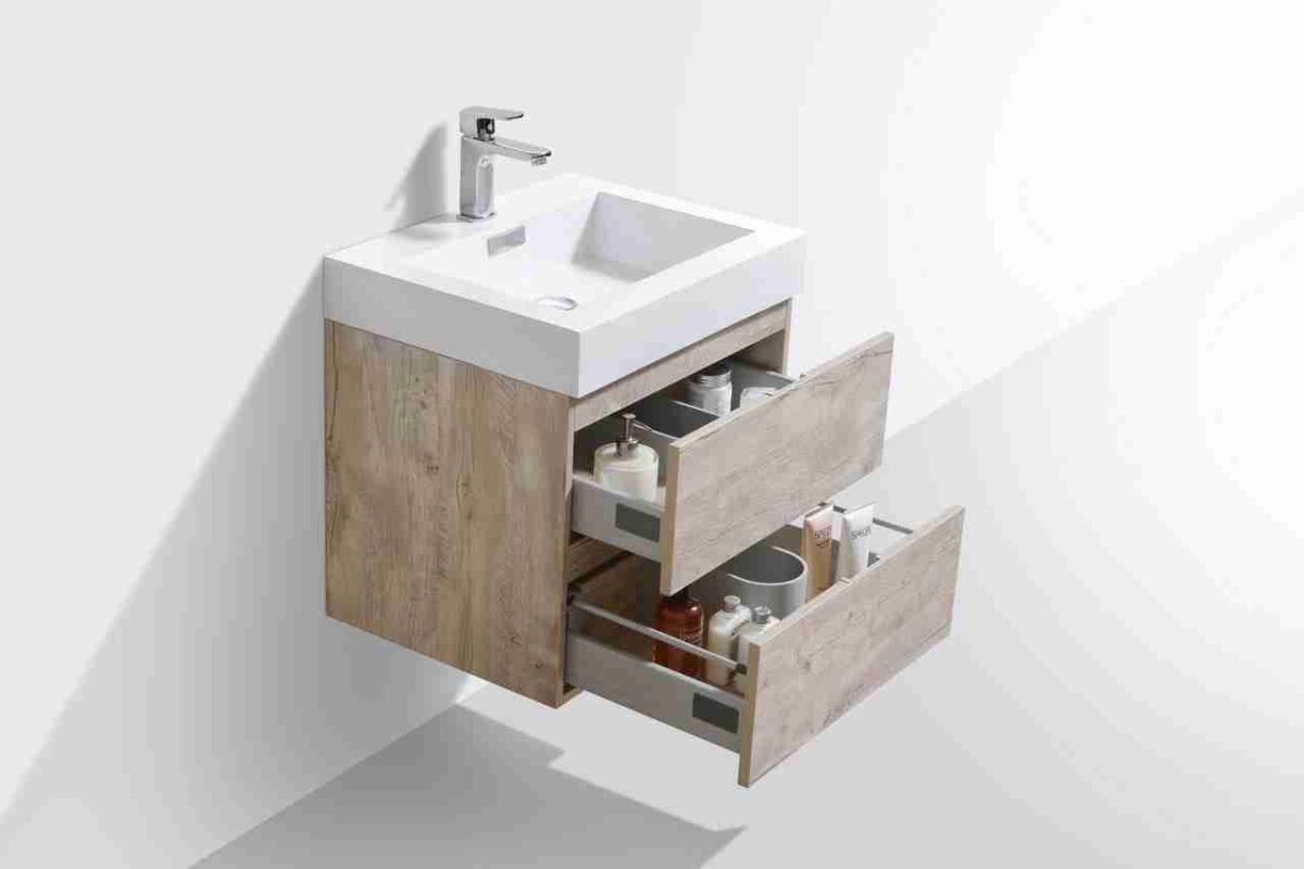 KUBEBATH BLISS 24″ NATURE WOOD WALL MOUNT MODERN BATHROOM VANITY - Image 4