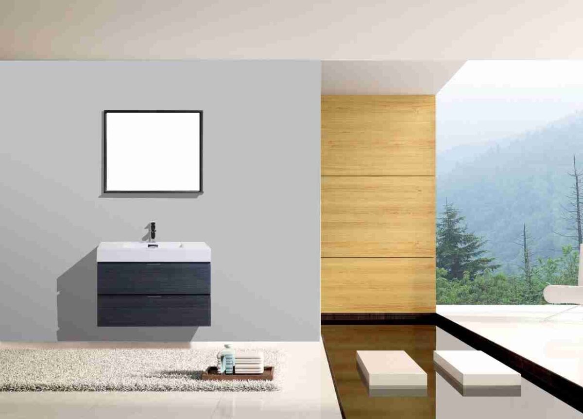 KUBEBATH BLISS 36″ GRAY OAK WALL MOUNT MODERN BATHROOM VANITY - Image 2