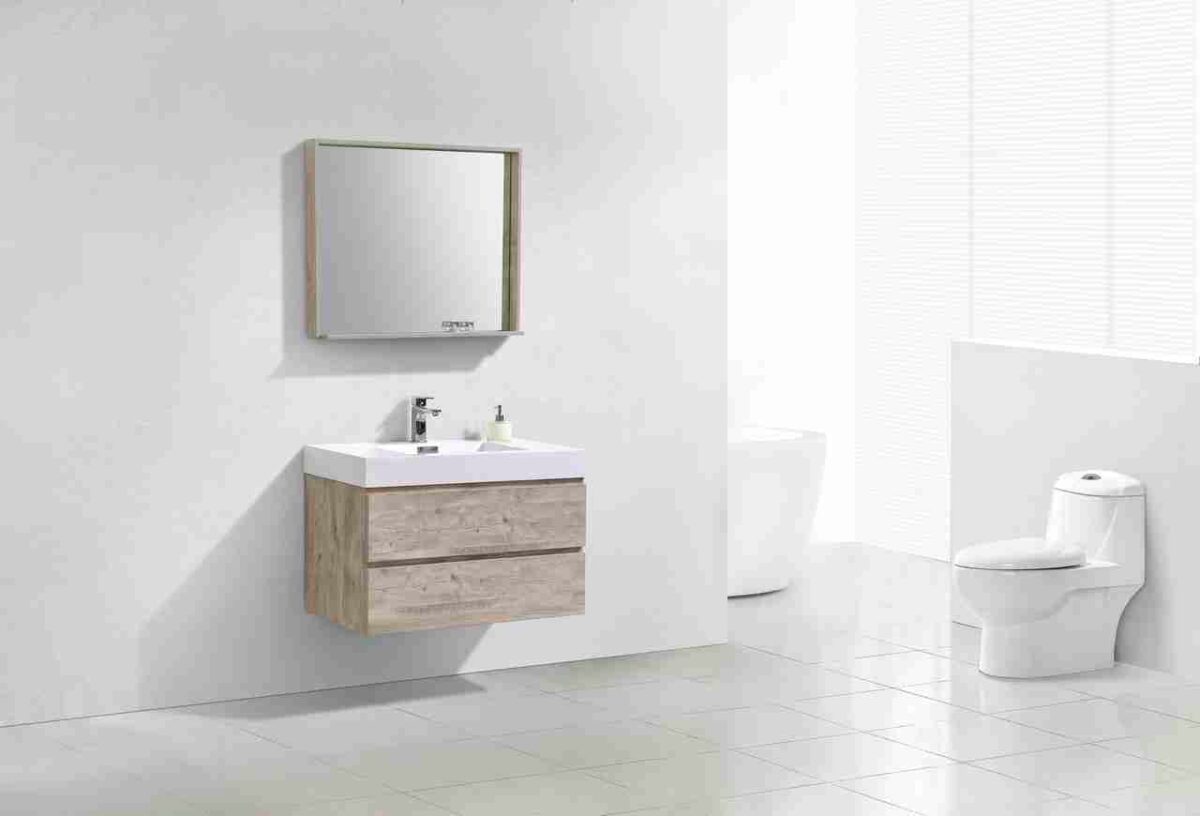 KUBEBATH BLISS 36″ NATURE WOOD WALL MOUNT MODERN BATHROOM VANITY - Image 2