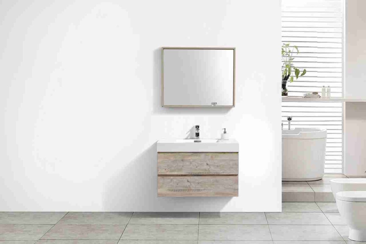KUBEBATH BLISS 36″ NATURE WOOD WALL MOUNT MODERN BATHROOM VANITY - Image 5