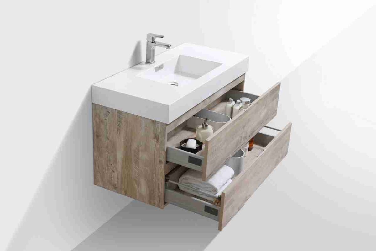 KUBEBATH BLISS 40″ NATURE WOOD WALL MOUNT MODERN BATHROOM VANITY - Image 4