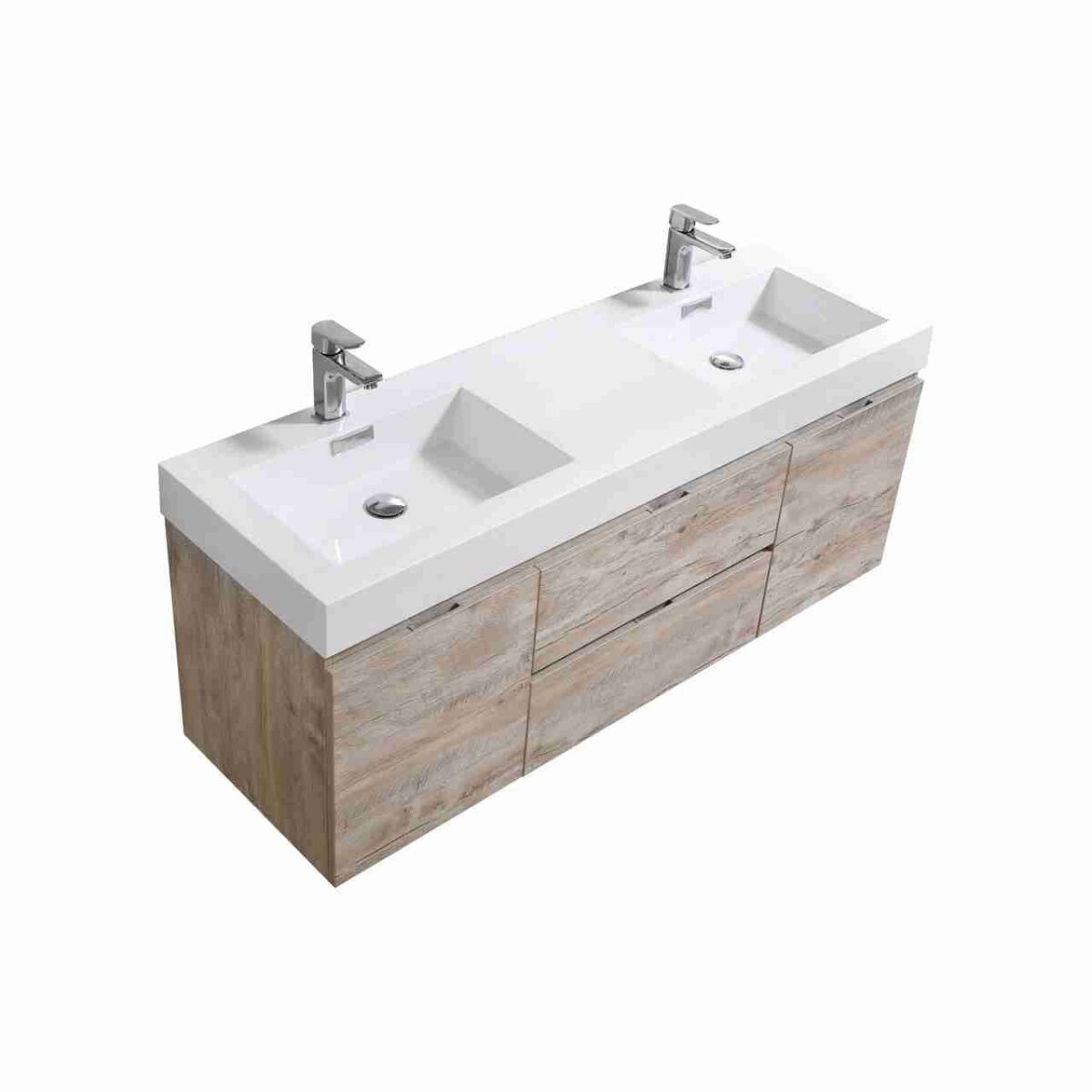 KUBEBATH BLISS 60″ NATURE WOOD WALL MOUNT DOUBLE SINK MODERN BATHROOM VANITY - Image 1