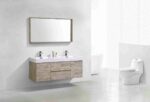KUBEBATH BLISS 60″ NATURE WOOD WALL MOUNT DOUBLE SINK MODERN BATHROOM VANITY - Image 2