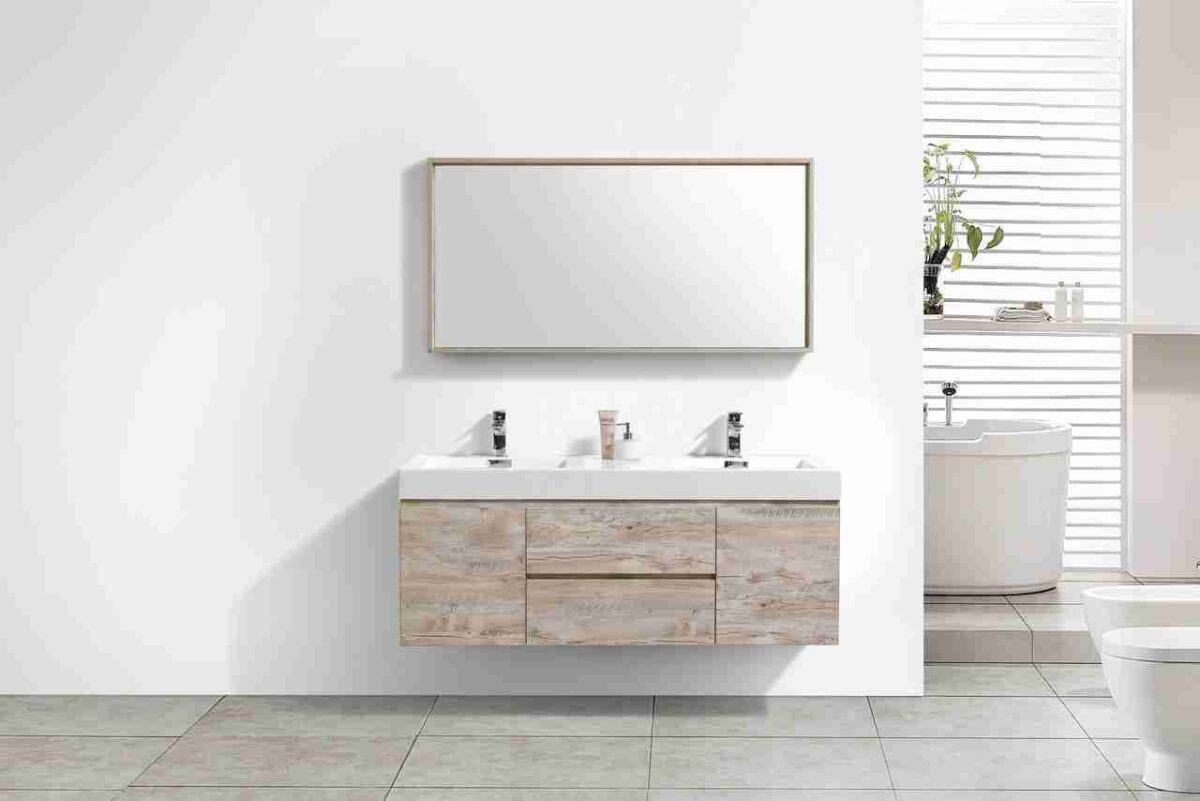 KUBEBATH BLISS 60″ NATURE WOOD WALL MOUNT DOUBLE SINK MODERN BATHROOM VANITY - Image 5