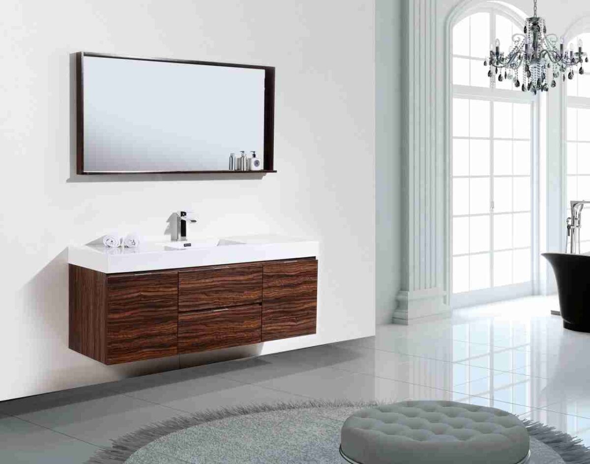 KUBEBATH BLISS 60″ WALNUT WALL MOUNT SINGLE SINK MODERN BATHROOM VANITY - Image 2