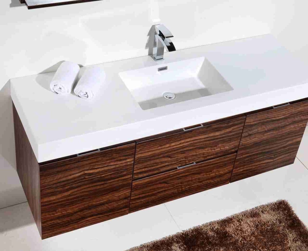 KUBEBATH BLISS 60″ WALNUT WALL MOUNT SINGLE SINK MODERN BATHROOM VANITY - Image 4
