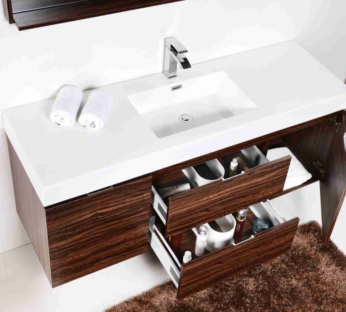 KUBEBATH BLISS 60″ WALNUT WALL MOUNT SINGLE SINK MODERN BATHROOM VANITY - Image 6