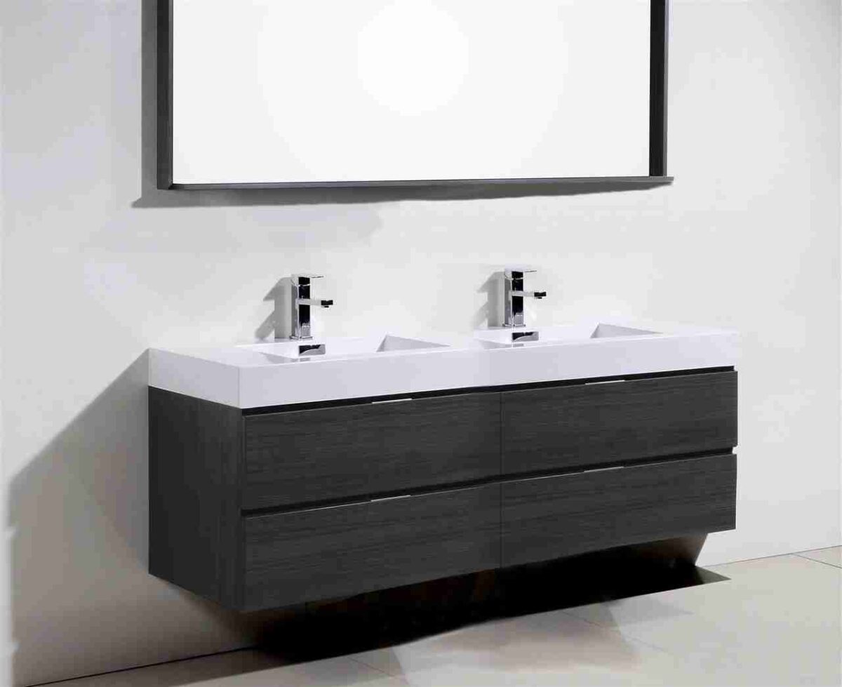 KUBEBATH BLISS 80″ GRAY OAK WALL MOUNT DOUBLE SINK MODERN BATHROOM VANITY - Image 3