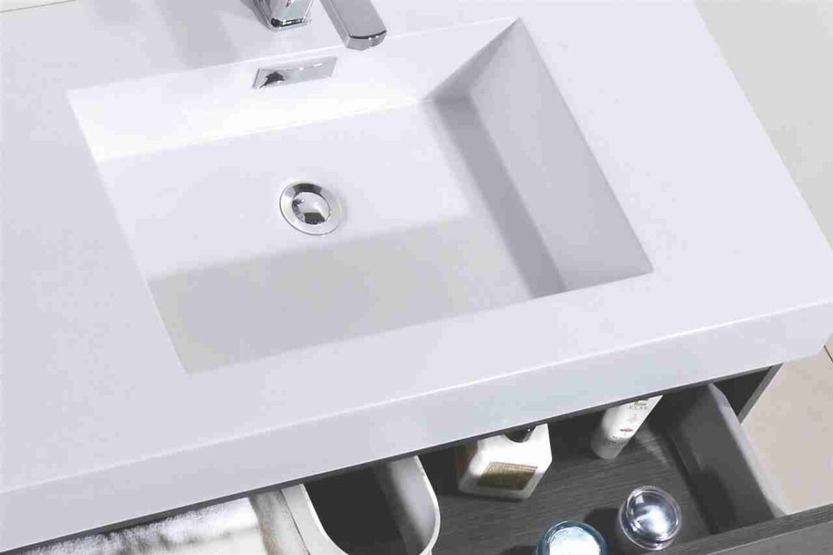 KUBEBATH BLISS 80″ GRAY OAK WALL MOUNT DOUBLE SINK MODERN BATHROOM VANITY - Image 4