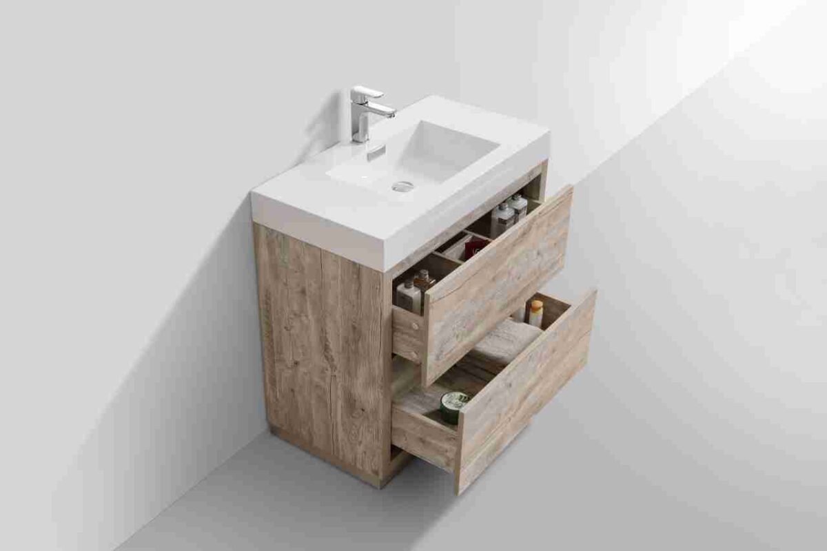 KUBEBATH BLISS 36″ NATURE WOOD FLOOR MOUNT MODERN BATHROOM VANITY - Image 5