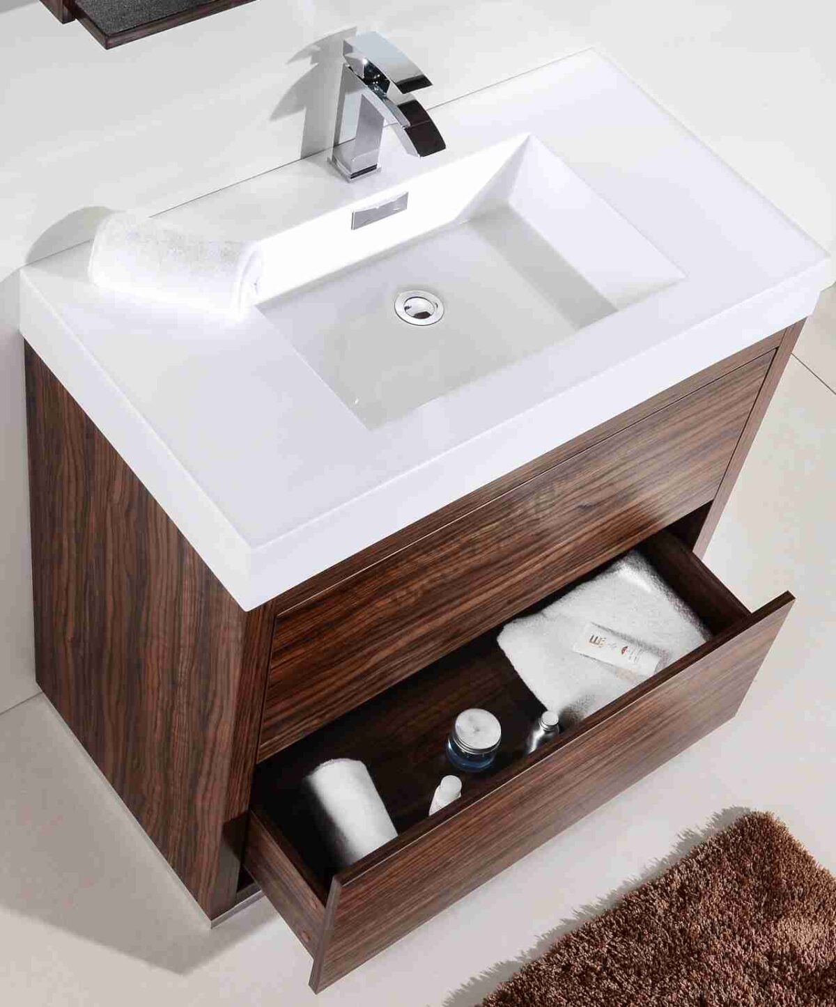 KUBEBATH BLISS 40″ WALNUT FREE STANDING MODERN BATHROOM VANITY - Image 5