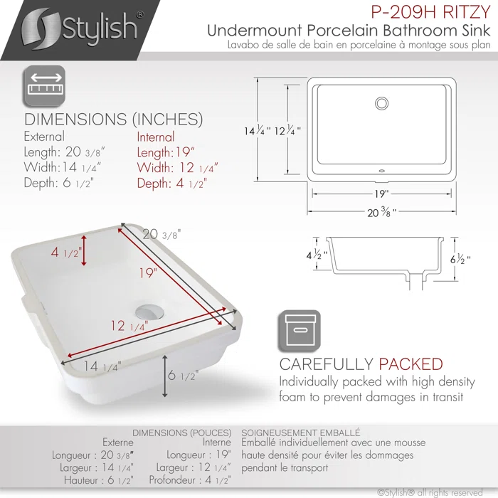 STYLISH+Ritzy+20-3_8_L+White+Rectangular+Undermount+Bathroom+Sink (3) STYLISH P-209H RITZY 20-inch Undermount Bathroom Sink - Image 3