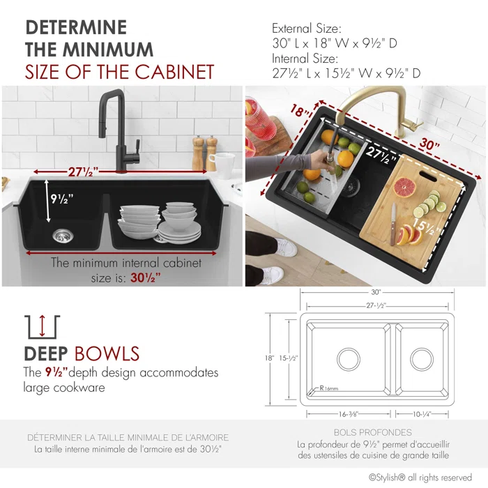 Stylish+Waterton+Composite+Dual+Mount+30”+Double-bowl+Workstation+Kitchen+Sink (2) STYLISH S-831WN WATERTON 30-inch Workstation Kitchen Sink - Image 2