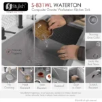 STYLISH S-831WL WATERTON 30-inch Workstation Kitchen Sink - Image 3