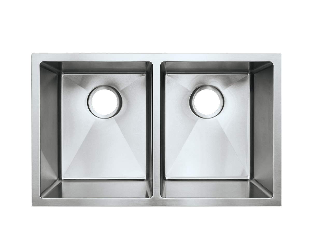 FSN-UDR3218_Web FLUID FSN-UDR3218 (32"x18") Tight Radius Double Bowl Kitchen Sink Bottom Wire Grid included - Image 1