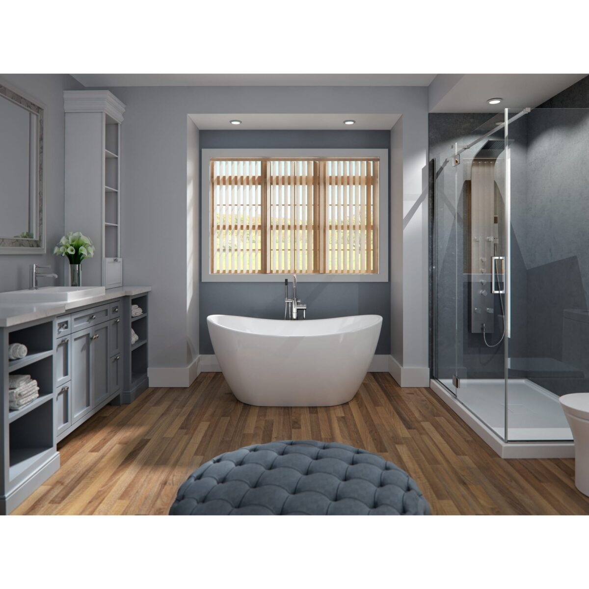 Neptune Florence F1 3260 AFR Acrylic Freestanding Center Drain Bathtub in White - Image 1