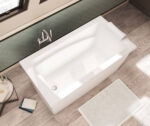 Optik 6032 F Acrylic Freestanding End Drain Bathtub in White with White Skirt