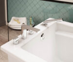 Optik 6032 F Acrylic Freestanding End Drain Bathtub in White with White Skirt