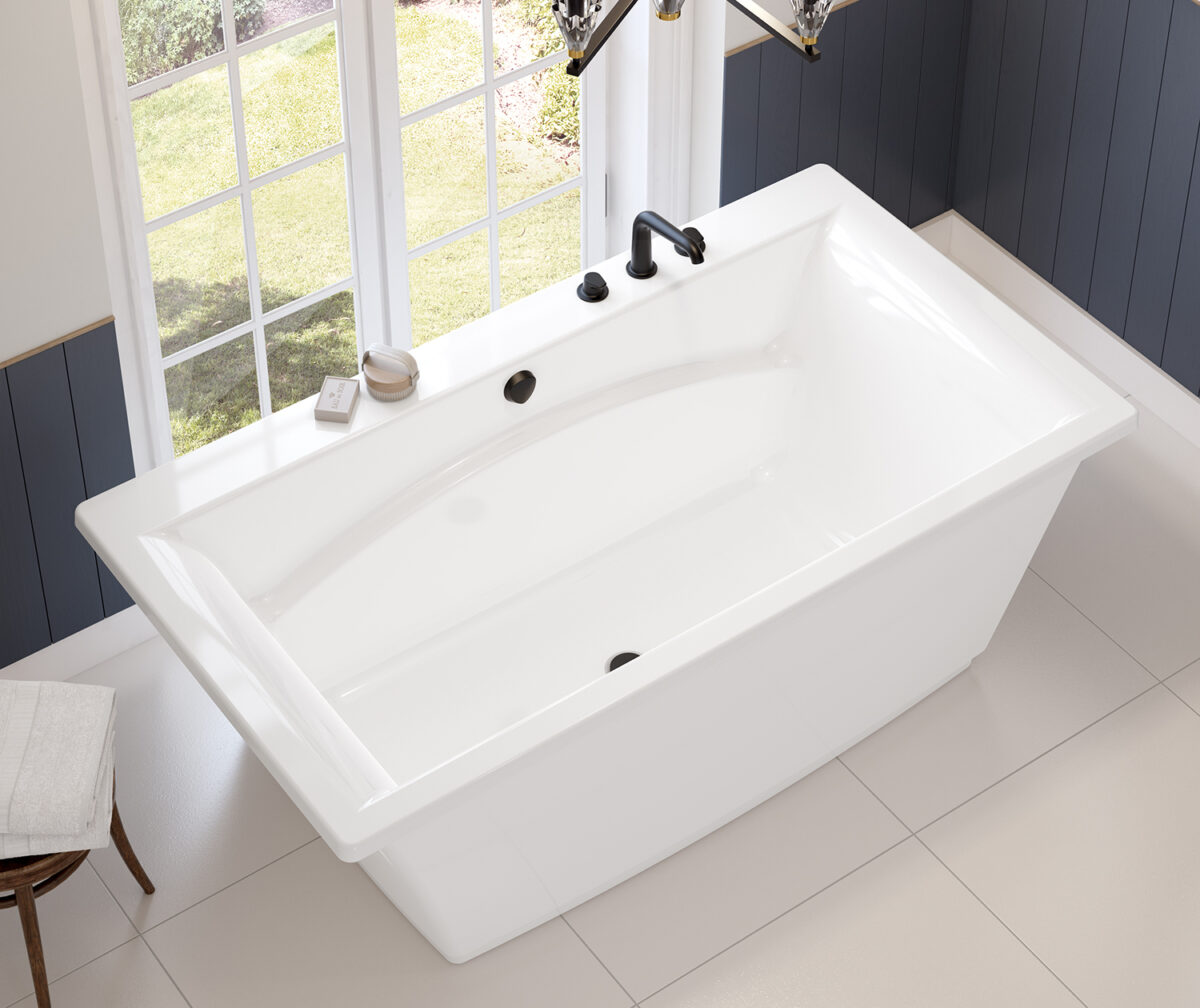 Optik 6636 F Acrylic Freestanding Center Drain Bathtub in White with White Skirt