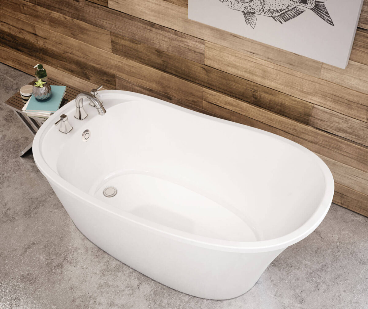 Ariosa 6032 Acrylic Freestanding End Drain Bathtub in White with White Skirt