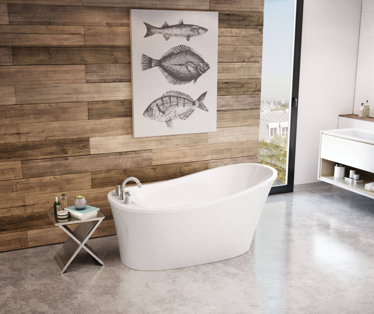 Ariosa 6032 Acrylic Freestanding End Drain Bathtub in White with White Skirt