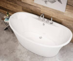 Ariosa 6636 Acrylic Freestanding Center Drain Bathtub in White with White Skirt