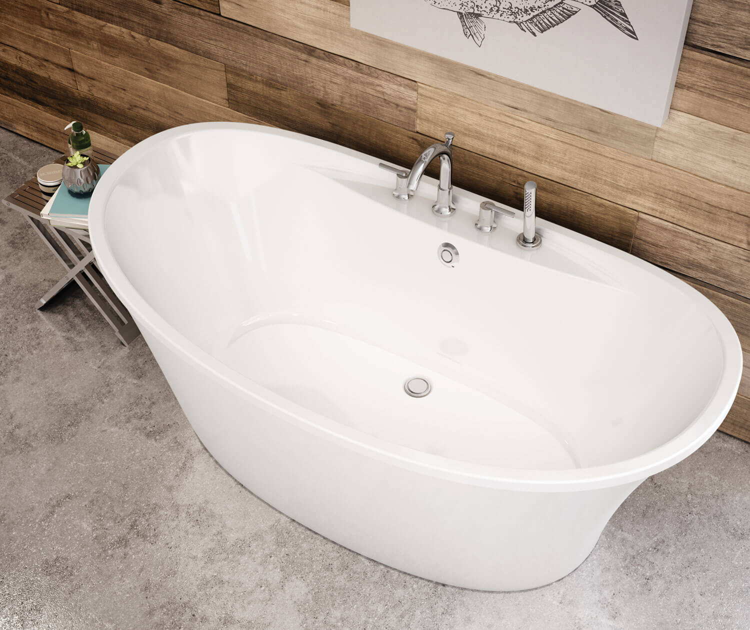 maax-106267-001-1 Ariosa 6636 Acrylic Freestanding Center Drain Bathtub in White with White Skirt