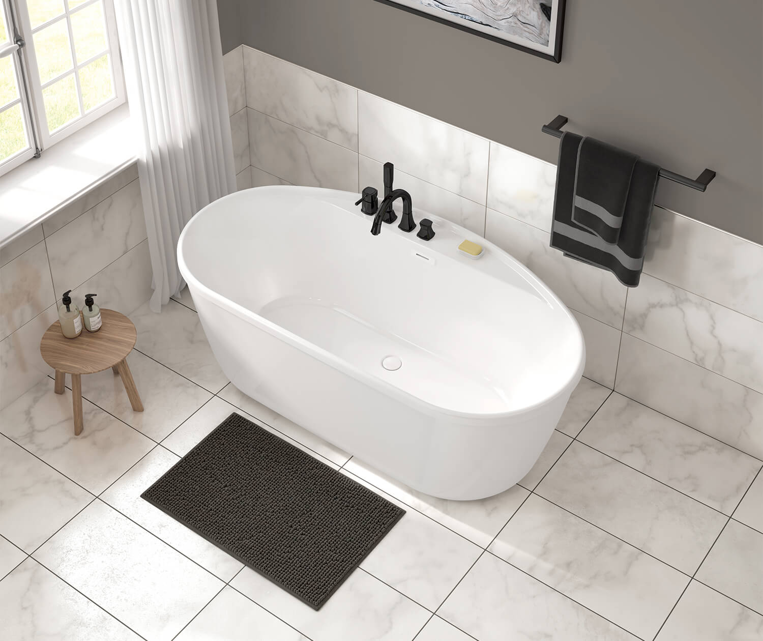maax-106992-000-002-1 Eldora 5832 AcrylX Freestanding Center Drain Bathtub in White with White Skirt