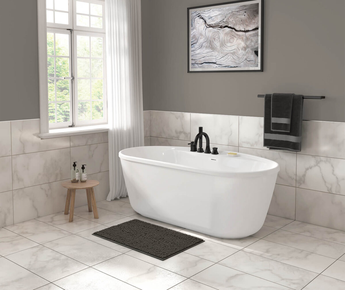 Eldora 5832 AcrylX Freestanding Center Drain Bathtub in White with White Skirt