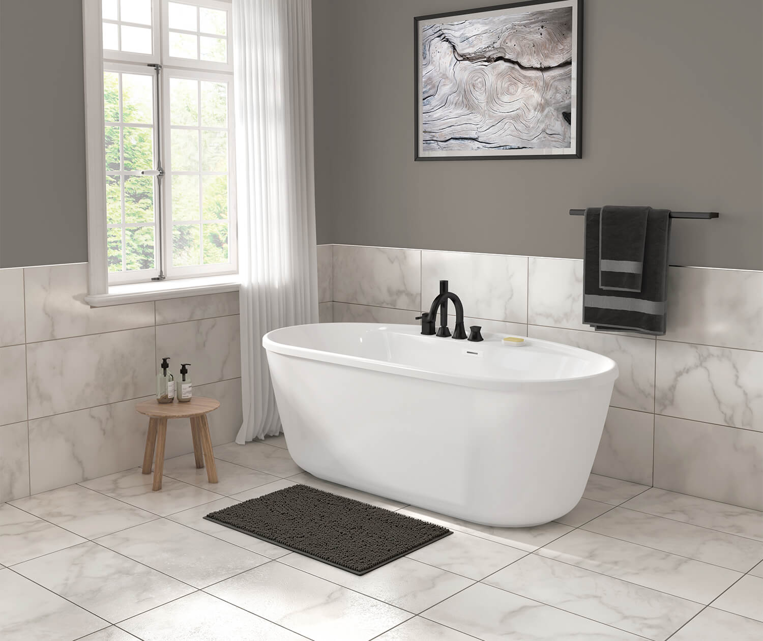 maax-106992-000-002 Eldora 5832 AcrylX Freestanding Center Drain Bathtub in White with White Skirt