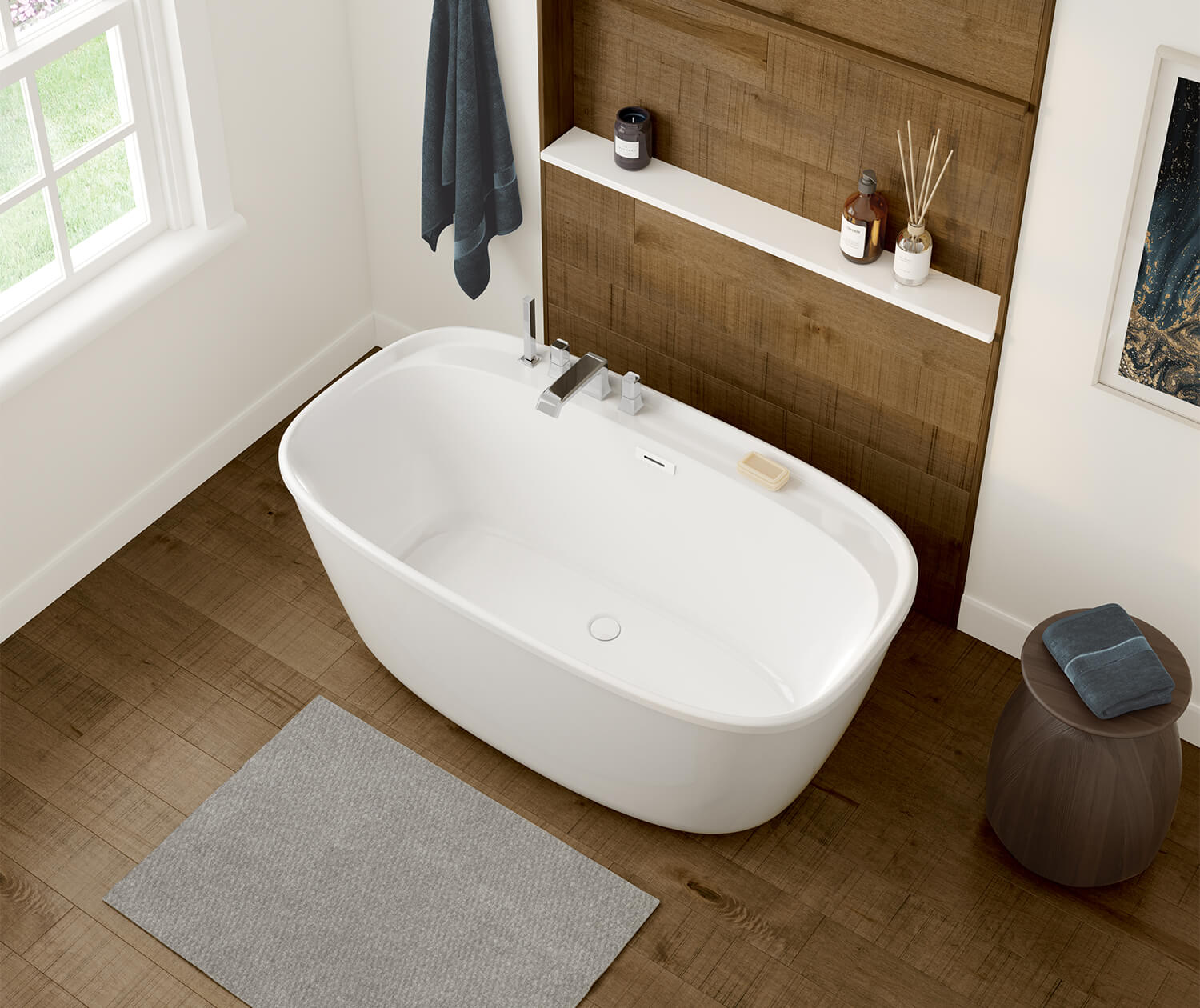 maax-106994-000-002-1 Fontana 58 x 32 AcrylX Freestanding Center Drain Bathtub in White with White Skirt