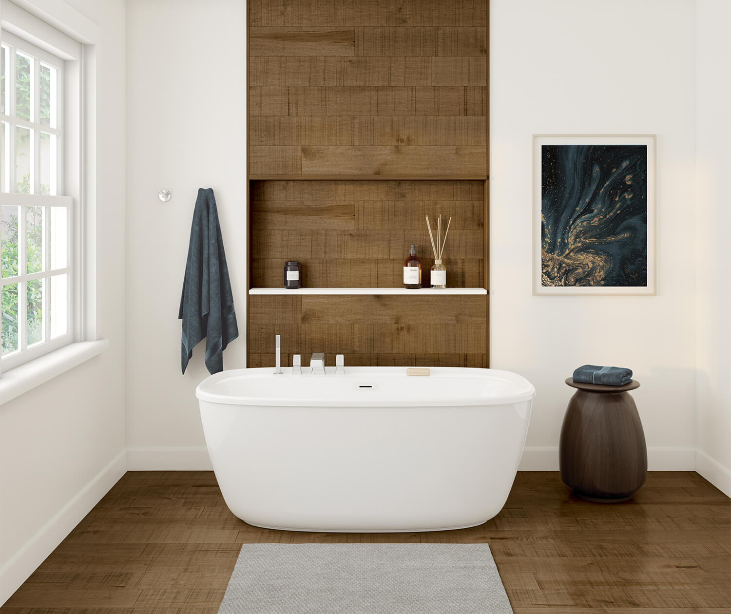 maax-106994-000-002 Fontana 58 x 32 AcrylX Freestanding Center Drain Bathtub in White with White Skirt