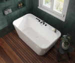 Pocono 58 x 32 AcrylX Freestanding Center Drain Bathtub in White with White Skirt