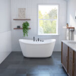 Sonoma 58 x 32 AcrylX Freestanding Center Drain Bathtub in White with White Skirt