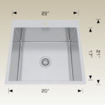 BOSCO T242221 Textured Laundry Series 22″ Kitchen Sink
