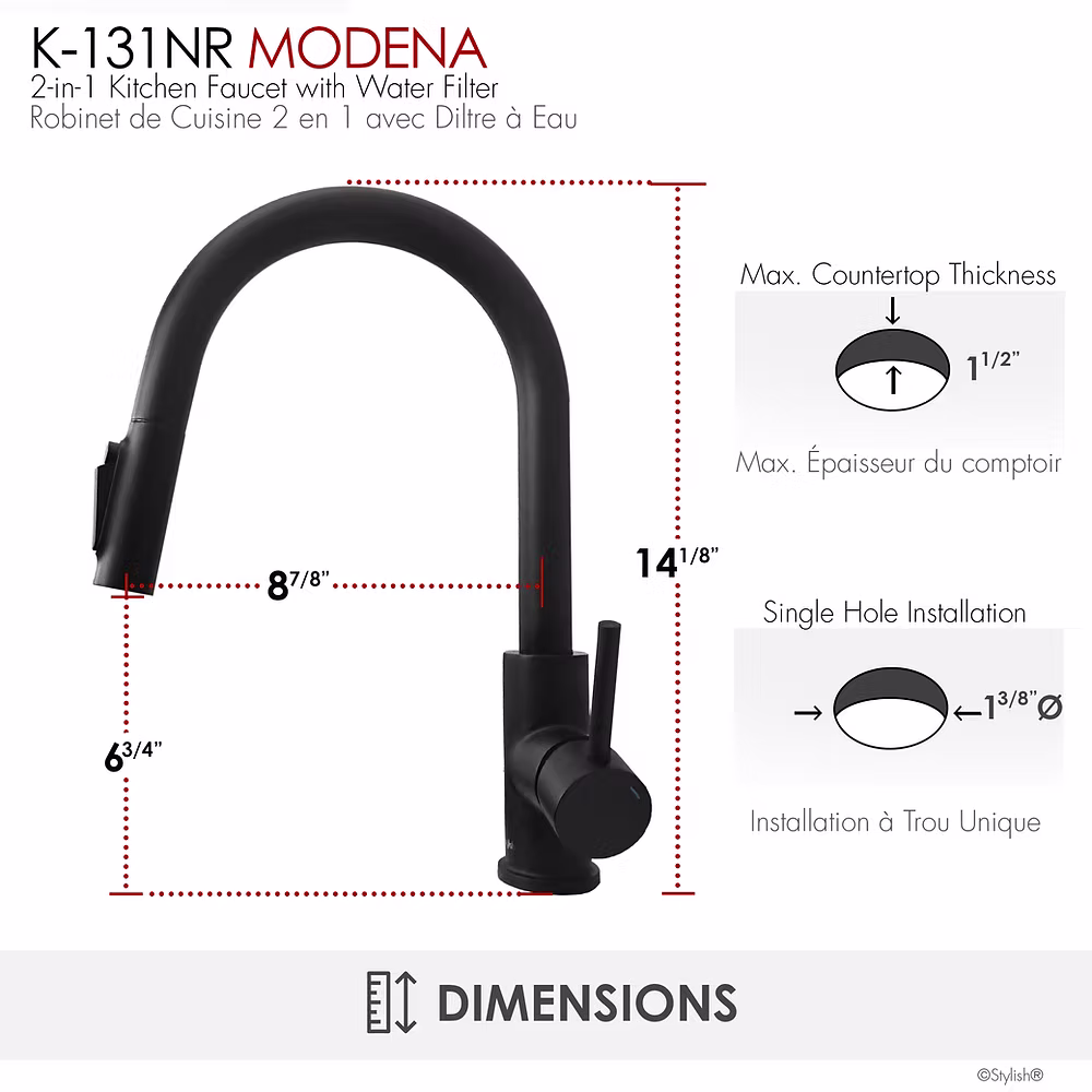 eb555e_8c2d296540f4424fb55da57f0b175f05~mv2 STYLISH K-131NR MODENA Single Handle Kitchen Faucet - Image 5
