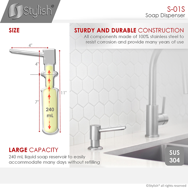 STYLISH K131S01S MODENA Kitchen Faucet & Soap Dispenser (6) STYLISH K131S01S MODENA Kitchen Faucet & Soap Dispenser - Image 13