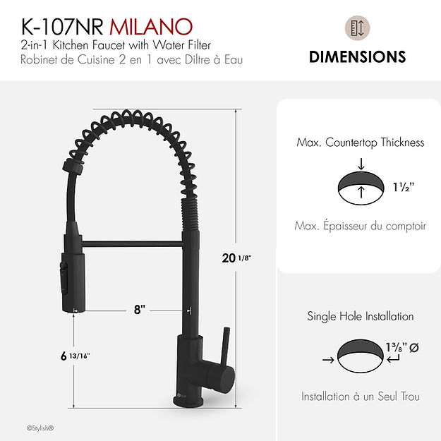 STYLISH MILANO K-107NR Single Handle Kitchen Faucet (12) STYLISH MILANO K-107NR Single Handle Kitchen Faucet - Image 13
