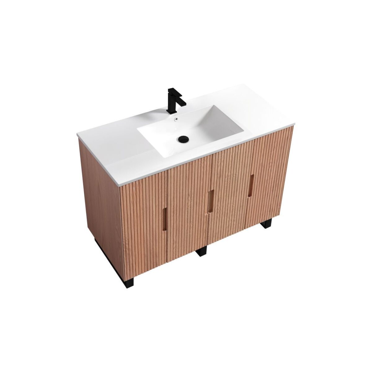Kubebath FSKSW48S-OAKWOOD-BK Single Free Standing Vanity - Image 1