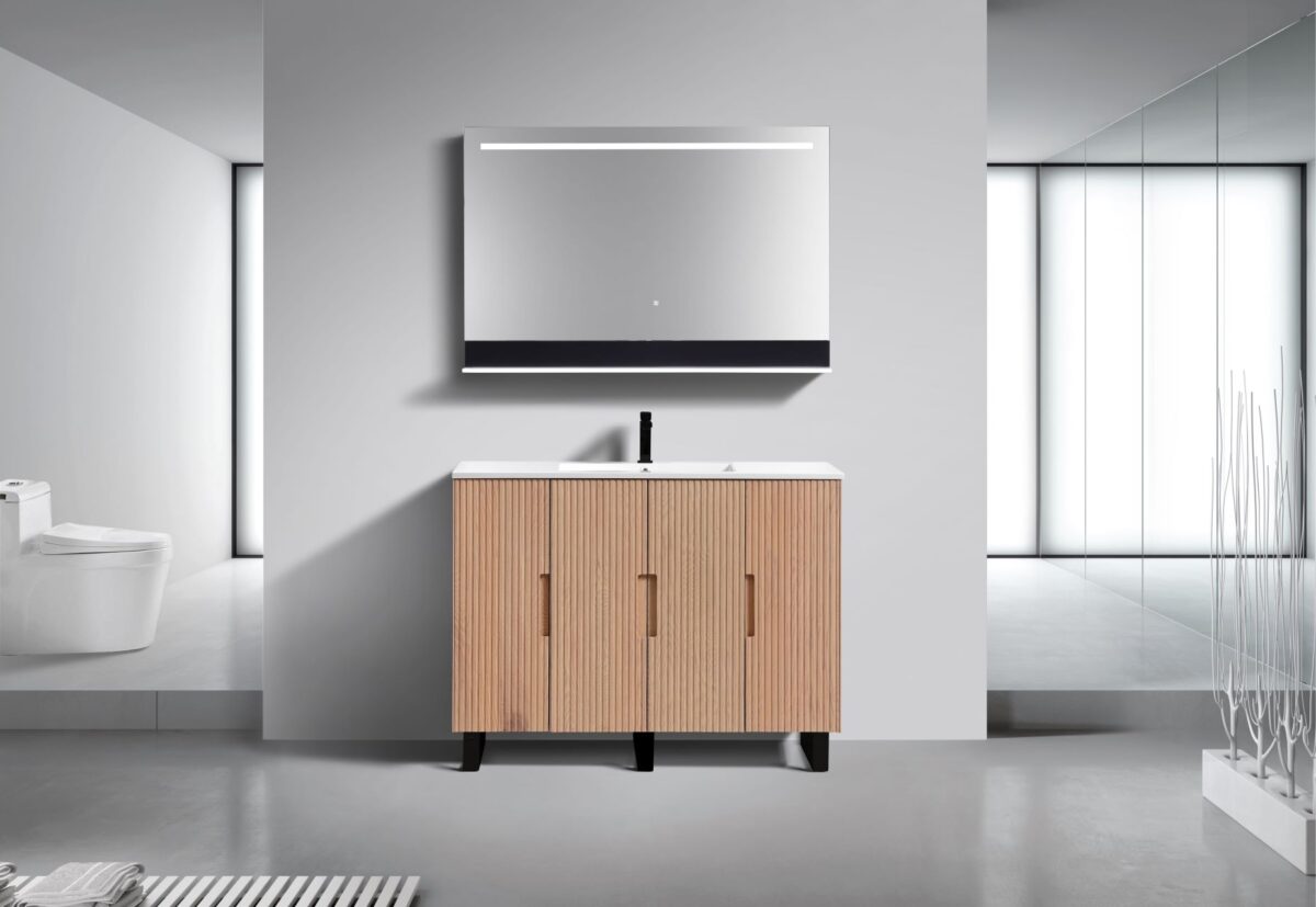 Kubebath FSKSW48S-OAKWOOD-BK Single Free Standing Vanity - Image 2