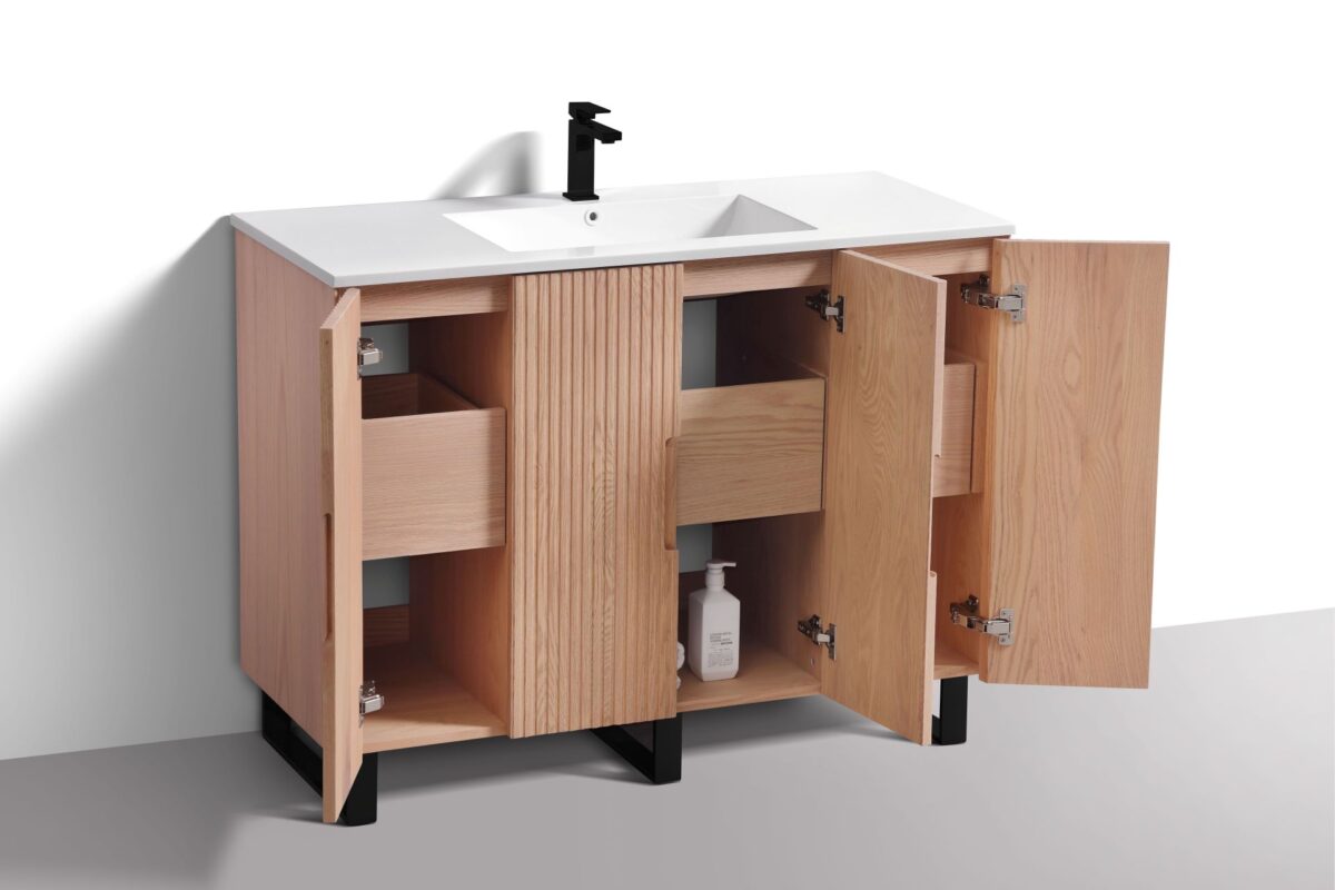 Kubebath FSKSW48S-OAKWOOD-BK Single Free Standing Vanity - Image 3