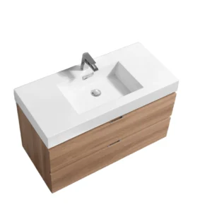 KUBEBATH BLISS 40″ Honey Oak  WALL MOUNT MODERN BATHROOM VANITY BSL40-HO