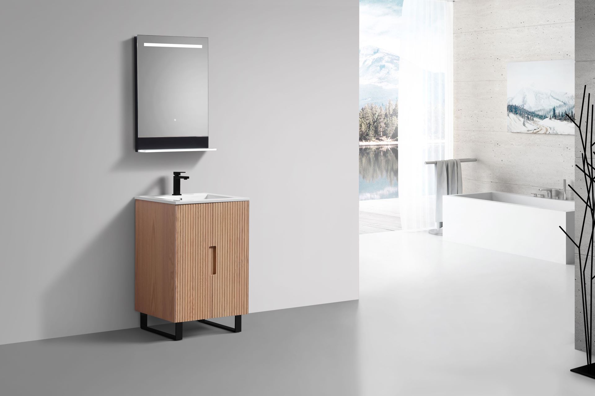FSKSW24-OAKWOOD-BK_2 Kubebath FSKSW24-OAKWOOD-BK Free Standing Vanity - Image 4