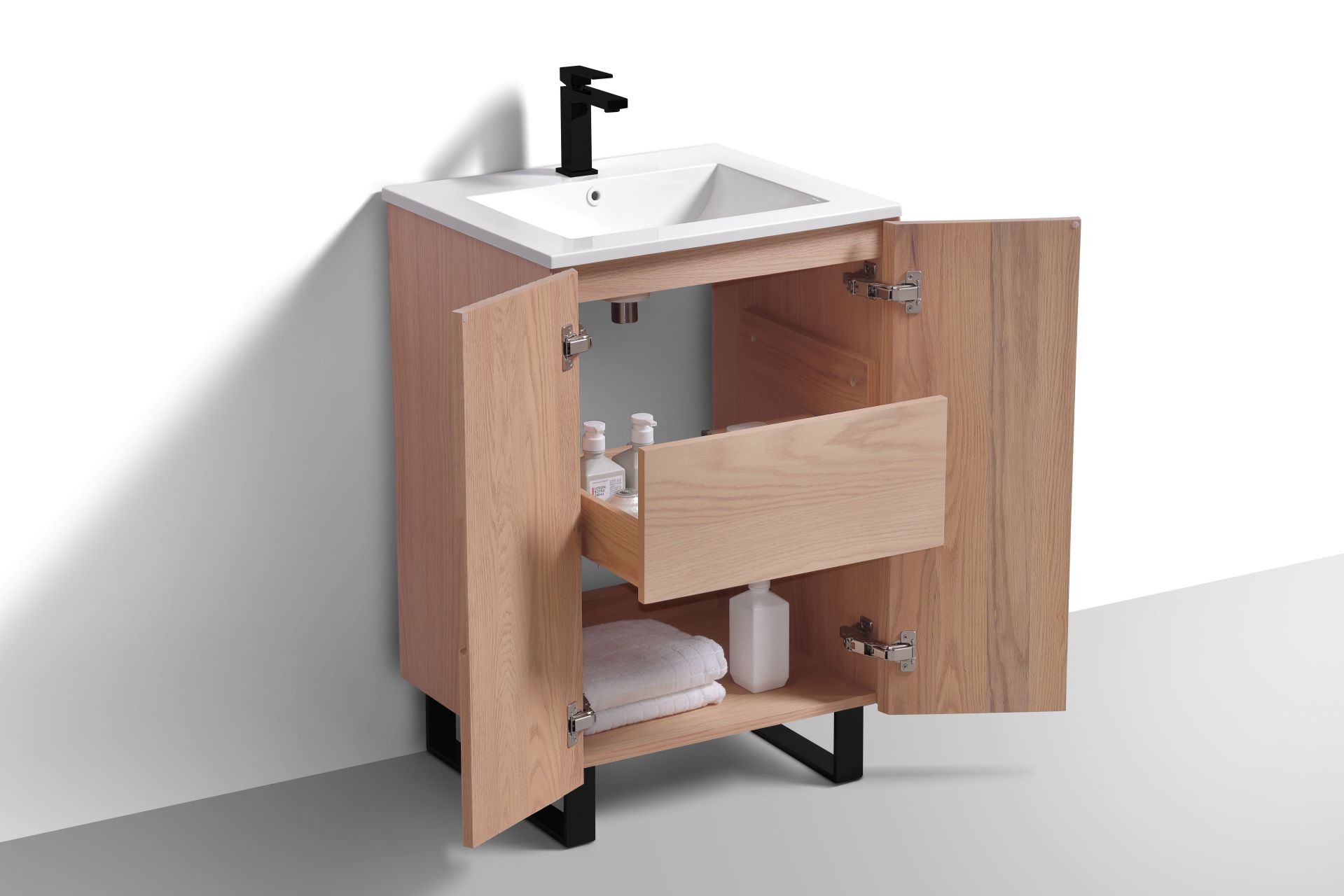FSKSW24-OAKWOOD-BK_5 Kubebath FSKSW24-OAKWOOD-BK Free Standing Vanity - Image 7