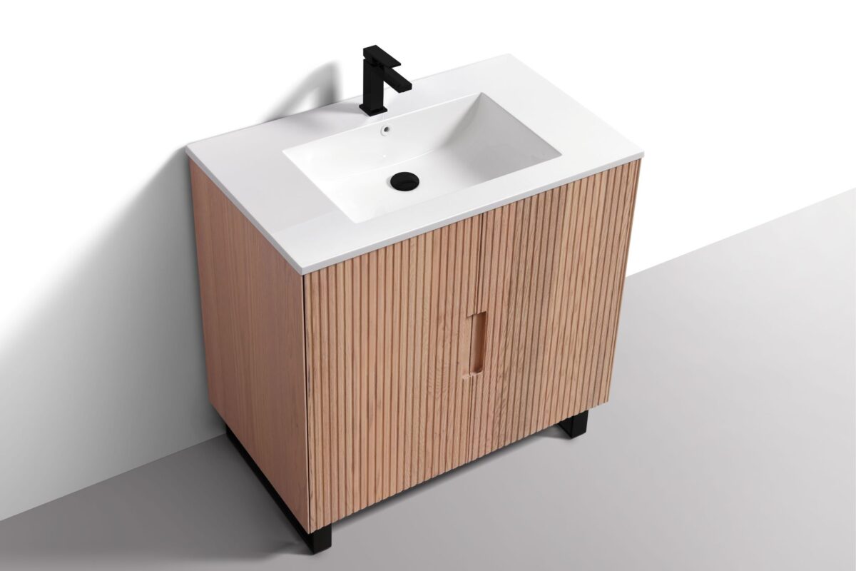 KubeBath Fiore FSKSW36-OAKWOOD-BK Free Standing Vanity - Image 12