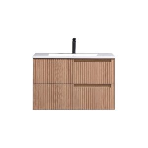KubeBath FSKSW32-OAKWOOD Modern Wall Mount Vanity