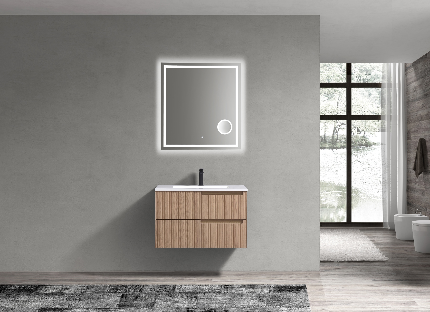 KSW32-OAKWOOD_4 KubeBath FSKSW32-OAKWOOD Modern Wall Mount Vanity - Image 4