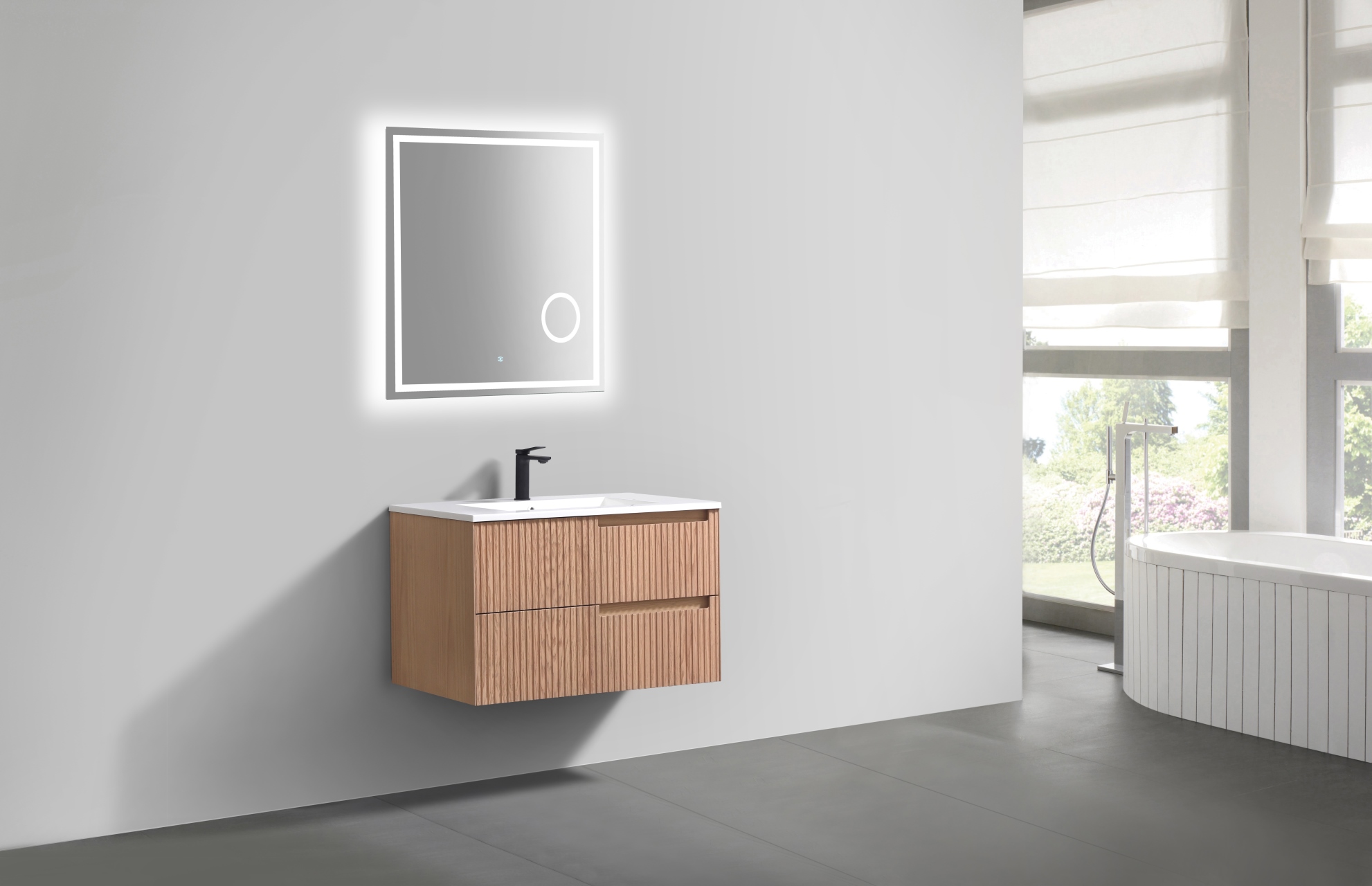 KSW32-OAKWOOD_5 KubeBath FSKSW32-OAKWOOD Modern Wall Mount Vanity - Image 5