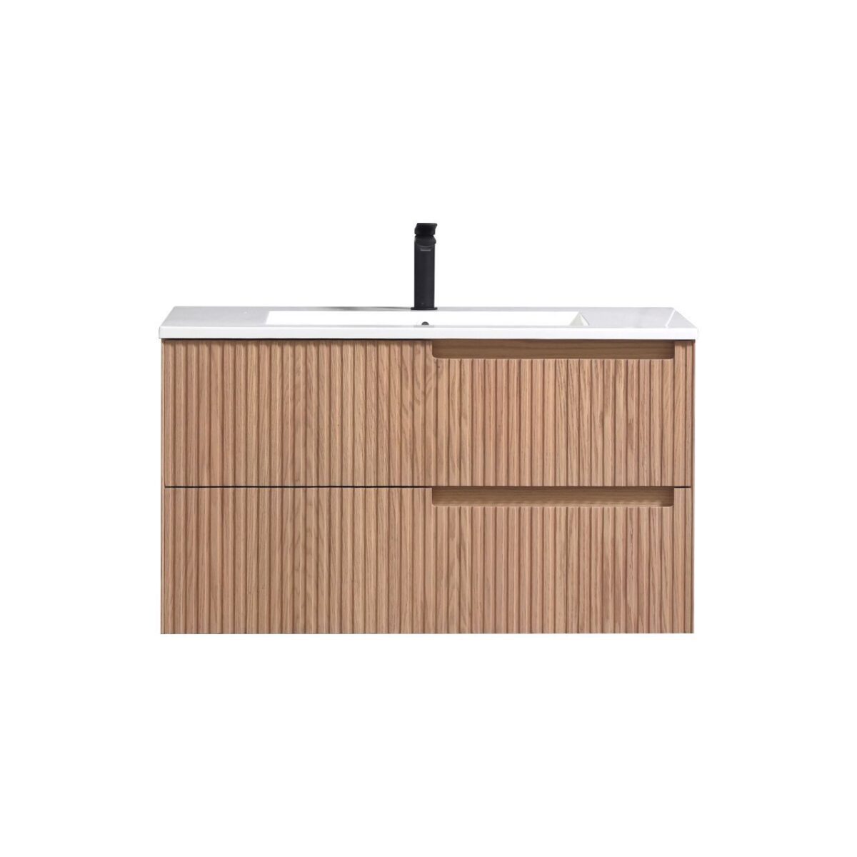 KubeBath Fiore KSW36R-OAKWOOD Wall Mount Bathroom Vanity - Image 1